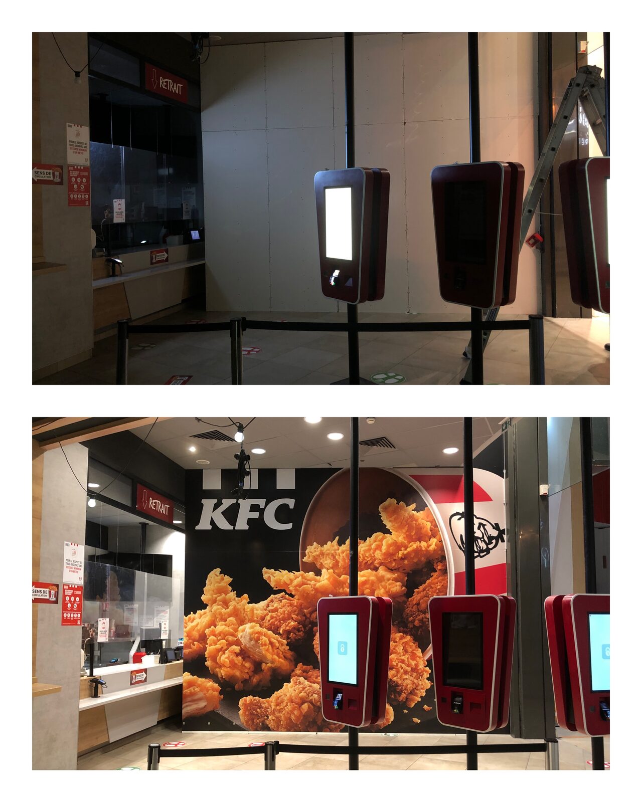 Habillage de mur de bornes KFC en centre commercial
